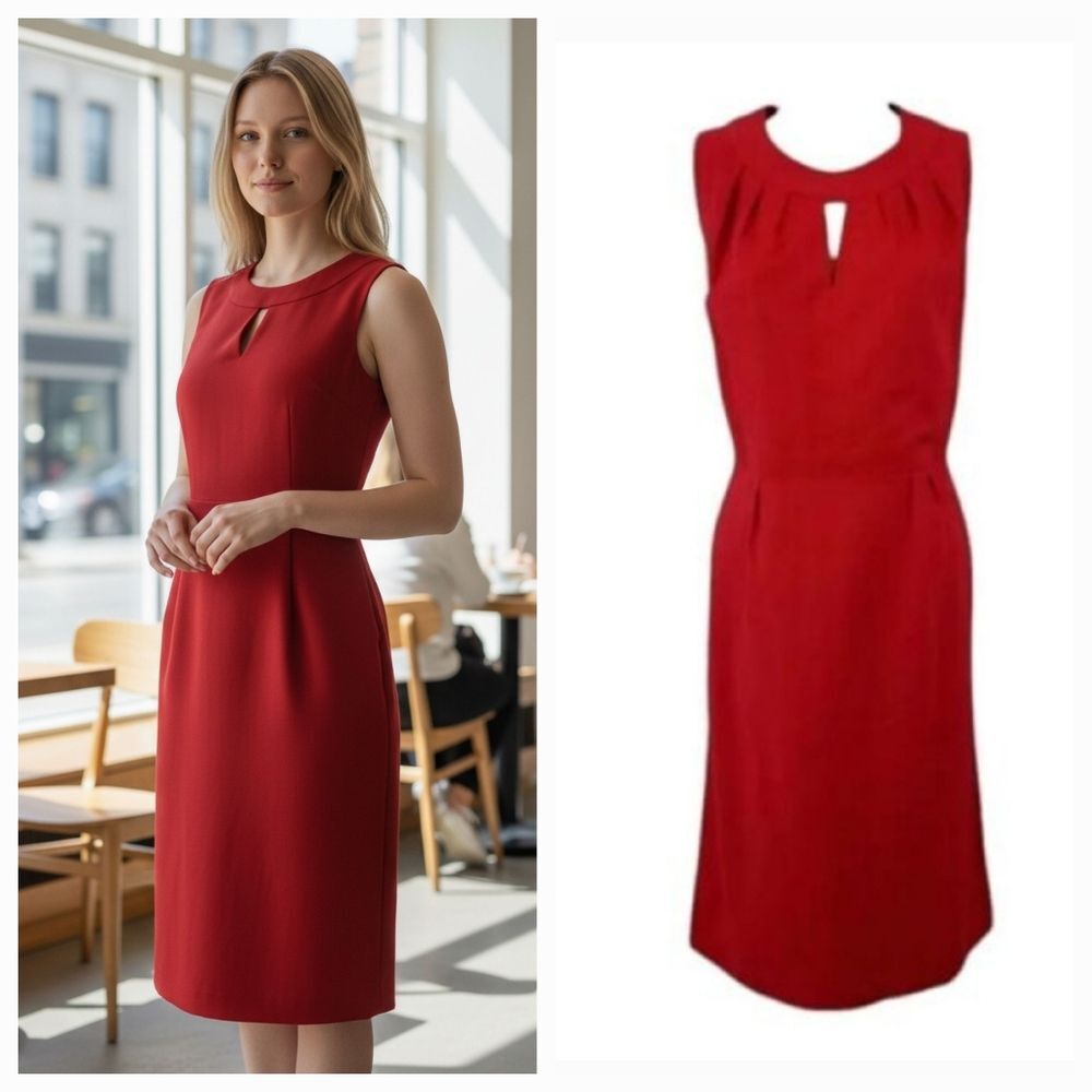 Vintage 80's Dorby Linen Sleeveless Sheath Dress with Cut Out in Red Size 6P